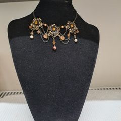Vintage Style Bronze Tone Floral Necklace