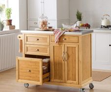 Kitchen Cabinet Stainless Steel Worktop Kitchen Island High-Quality Bamboo