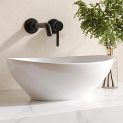 White Ceramic Oval Bathroom Vessel Sink 41.5x34x15cm  Countertop Basin, Modern Vanity Art Deco Style, Smooth Glazed Finish, Easy to Clean, Bathroom or Cloakroom Use