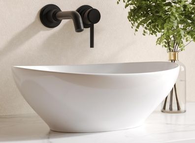 White Ceramic Oval Bathroom Vessel Sink 41.5x34x15cm  Countertop Basin, Modern Vanity Art Deco Style, Smooth Glazed Finish, Easy to Clean, Bathroom or Cloakroom Use