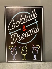 Cocktails and dreams neon style Tin Metal Sign