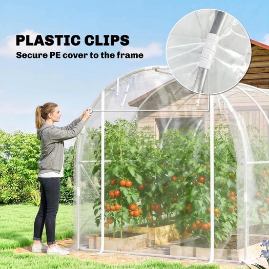 6m Garden Tunnel Greenhouse tunnel greenhouse 195x295x195cm galvanized steel frame, 150 g/m PE cover transparent