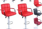 2 x Bar stool with armrests Resilient, imitation leather, black,