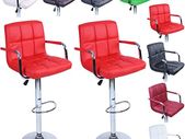 2 x Bar stool with armrests Resilient, imitation leather, black,