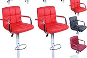 2 x Bar stool with armrests Resilient, imitation leather, black,