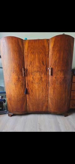 Matching Pair of Original Art Deco Walnut Wardrobes 1930s