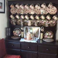 Large Black  Vintage Welsh Dresser With Rose China