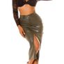 Leather Look Highwaist Midi Skirt With Slit Size Small Image 5
