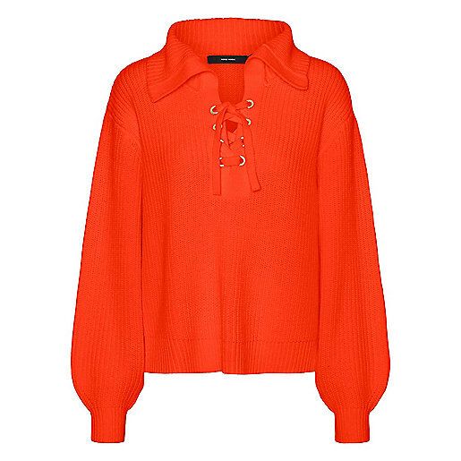 Vero Moda VMLEA LS TIE V-NECK Pullover FR Tangerine Tango / orange  size S UK12 EU40 Postage included