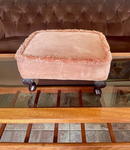 Vintage Low Square Dusty Pink Footstool 1980s Chic with Tassel Border