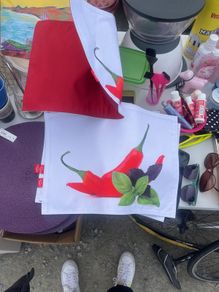4x chilli / white -red table sets