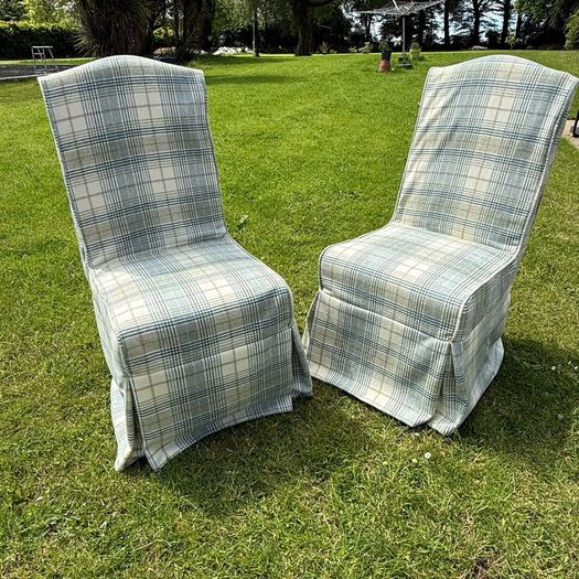 Set of two 2 Parsons dining chairs high back with loose slip covers