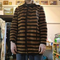 Vintage striped coat with furry collar size S