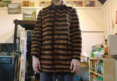 Vintage striped coat with furry collar size S