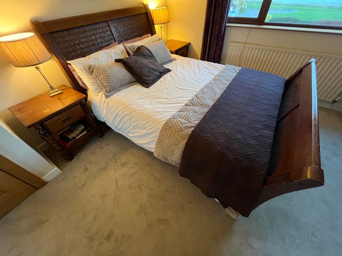 Beautiful Queen Sized solid sleigh mahogany bed