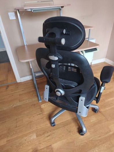 swivel chair and computer desk