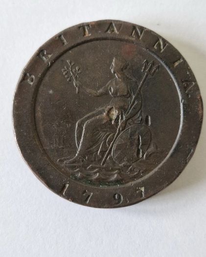 Cartwheel Twopence Coin 57gr Great Britain 2D 1797 George III Countermarked