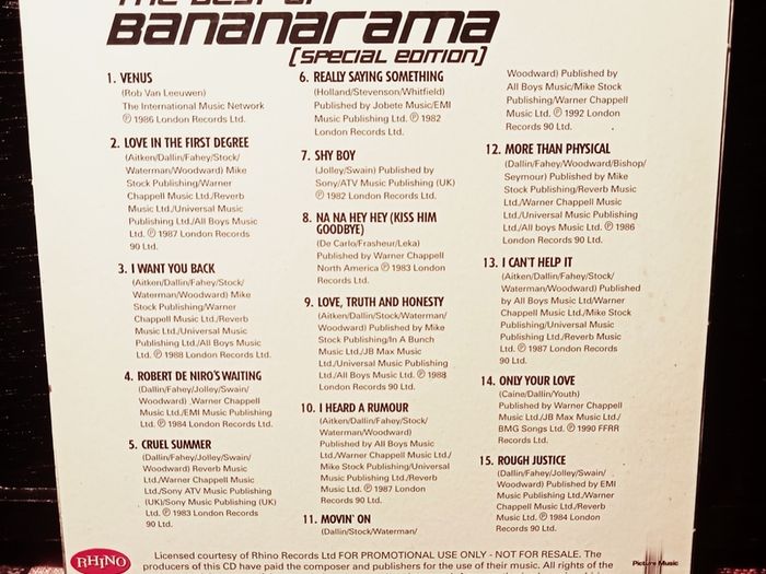 The Best Of Bananarama. Promotional CD.
