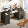 Computer Desk with 8 Fabric Drawers, Office Desk with Storage 120 x 48 cm Black Home Office Desk, PC Study Desk for Bedroom and Living Room Compact Work Table with More Storage Space Image 3