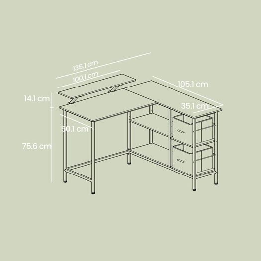 L-Shaped Corner Desk with Drawers & Monitor Shelf