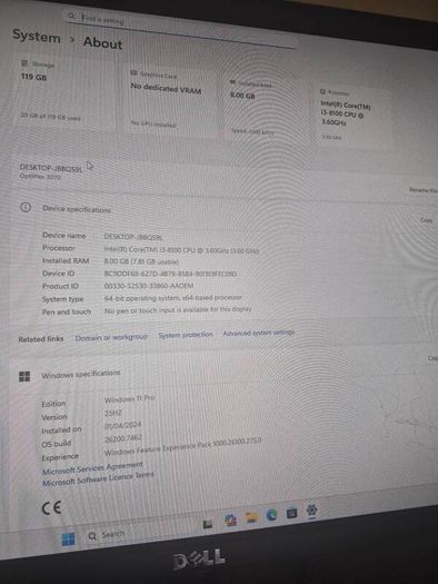 Dell optiplex Tiny 3070, i3 8th gen, 8gb, 128 ssd, windows 11