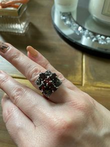 Sterling Silver Garnet and Marcasite Ring