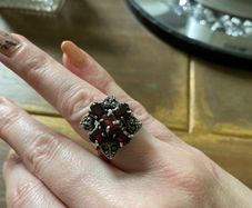 Sterling Silver Garnet and Marcasite Ring