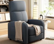 Recliner Armchair for Adults, Hand Push Fabric Recliner Armchair with Adjustable Leg Rest, High-Density Padding & Side Pocket - PU Leather Sofa Lounge Home Living Room