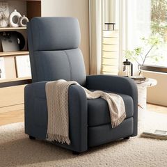 Recliner Armchair for Adults, Hand Push Fabric Recliner Armchair with Adjustable Leg Rest, High-Density Padding & Side Pocket - PU Leather Sofa Lounge Home Living Room