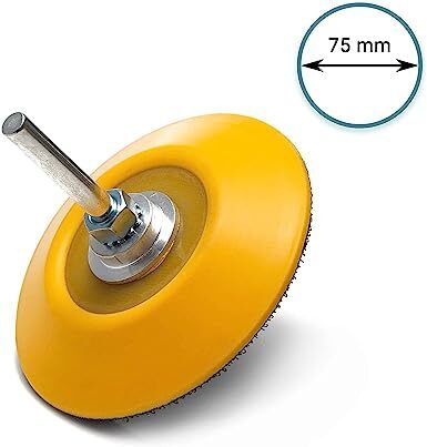 GLASS POLISH 12004 | Hook and Loop Backing Pad, Spindle Pad for Drill | Thread M6 with Universal Drill Attachment | 75 mm