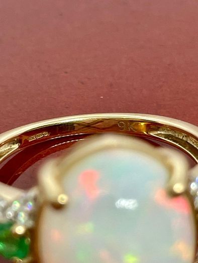 Gold Rind with Opal, Emerald and Moissanite
