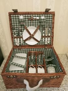 Large Picnic Set Wicker Basket  for 2 person include a bottle of  wine