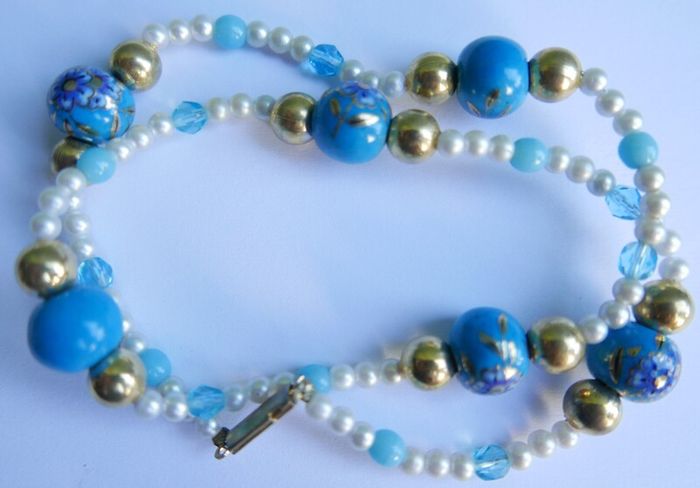 Vintage Hand Painted Bead Necklace or Bracelet length 19"