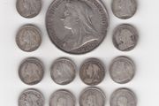 G.B. 1 x Victorian Crown 92.5% Silver Coin &amp;12 x 3d, 92.5% Silver Coins,  ( no.G 40)
