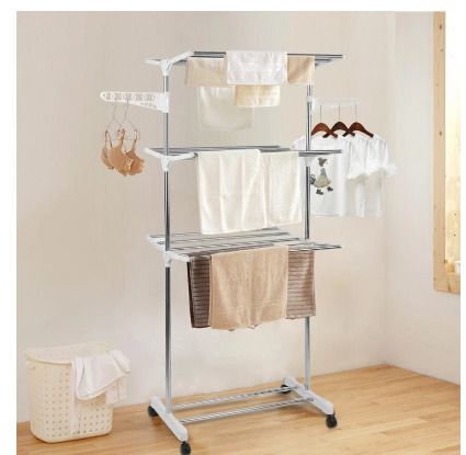 BRAND NEW Household Laundry Drying Rack Three-layer Foldable Clothes Drying Rack Stainless Steel Adjustable Clothing Storage Racks