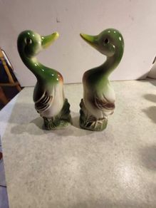SET OF 2 Rare find,  Kitsch 1960s Green Mallard Duck Figure, Figurine, Ornament - Vintage Ceramic