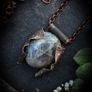 Antique Patinated Copper Wrapped Purple Labradorite Crystal on a Chunky Copper Chain Necklace Image 2