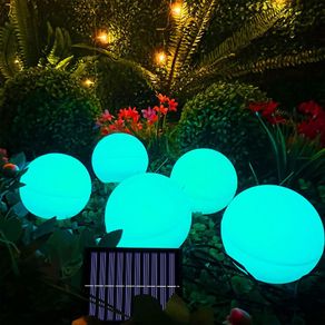 Solar String Ball Lights 5 LED 16 RGB Colour Changing Mood Fairy Lights Outdoor Garden Waterproof Decorations for Pathway Patio Yard Lawn Walkway Ground, 15 cm Diameter 5 Pcs Tandem