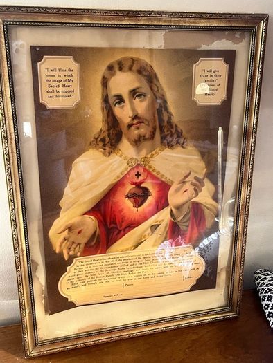 Vintage Sacred Heart of Jesus Enthronement Framed Print  Catholic Religious Art