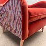 Benburb Lounge Chair in Vibrant Coral Velvet with Abstract Ikat Back Image 2