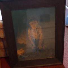 Vintage Portrait Young Boy Oil Painting on Canvas