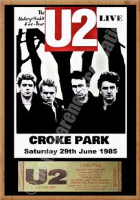 U2 Croke Park 1985 concert poster with ticket reproduction print