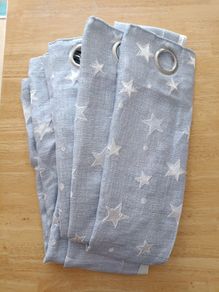 Grey light blue Star Blackout Eyelet Curtains