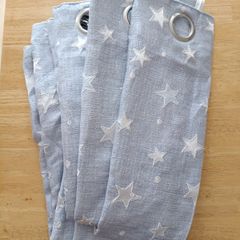 Grey light blue Star Blackout Eyelet Curtains