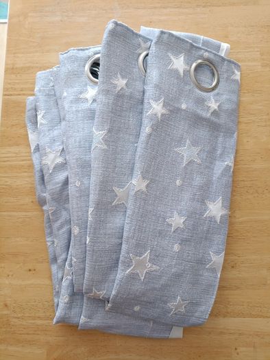 Grey light blue Star Blackout Eyelet Curtains