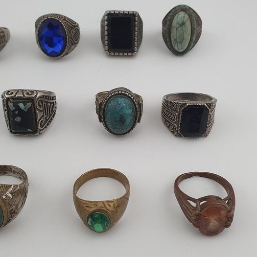 Traditional Ring Collection Lot of 15 Rustic Brass Jewellery Pieces