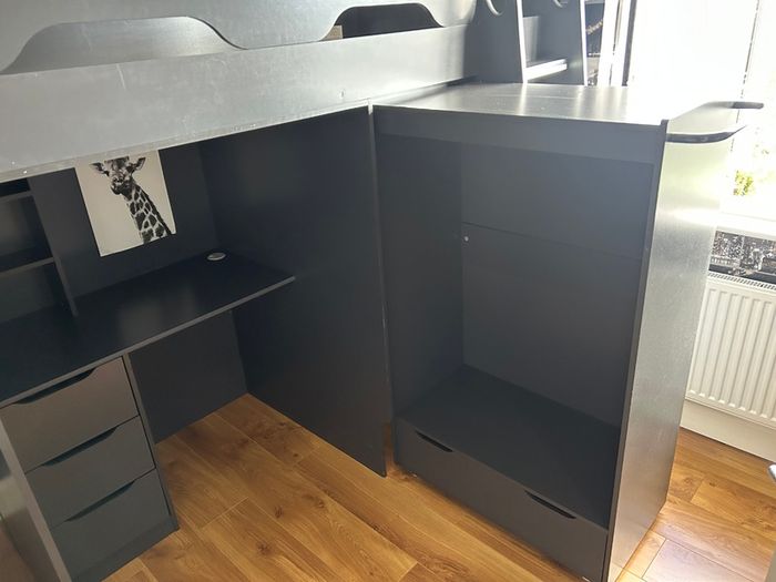 High sleeper bed w. desk wardrobe drawers Pegasus
