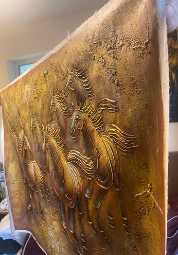 Large Hand Painted Oil on Canvas - Eight Horses Running