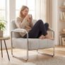 Living Room Armchair Bedroom Chair Thick Padding in Chenille Beige Image 3