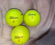 3 Yellow Tiltiest Pro V golf balls